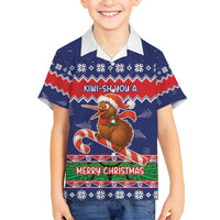 New Zealand Christmas Family Matching Tank Maxi Dress and Hawaiian Shirt Kiwi-sh You A Merry Christmas LT05 Son's Shirt Blue - Polynesian Pride