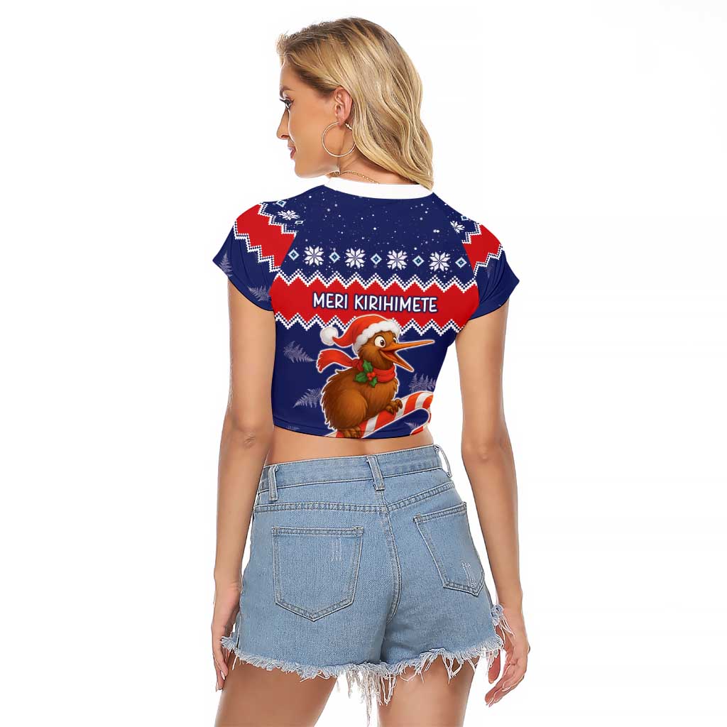 New Zealand Christmas Raglan Cropped T Shirt Kiwi-sh You A Merry Christmas - Polynesian Pride