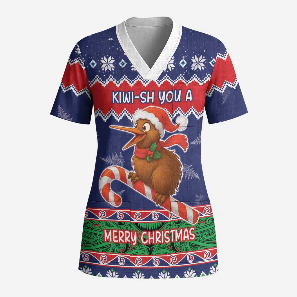 New Zealand Christmas Scrub Top Kiwi-sh You A Merry Christmas - Polynesian Pride