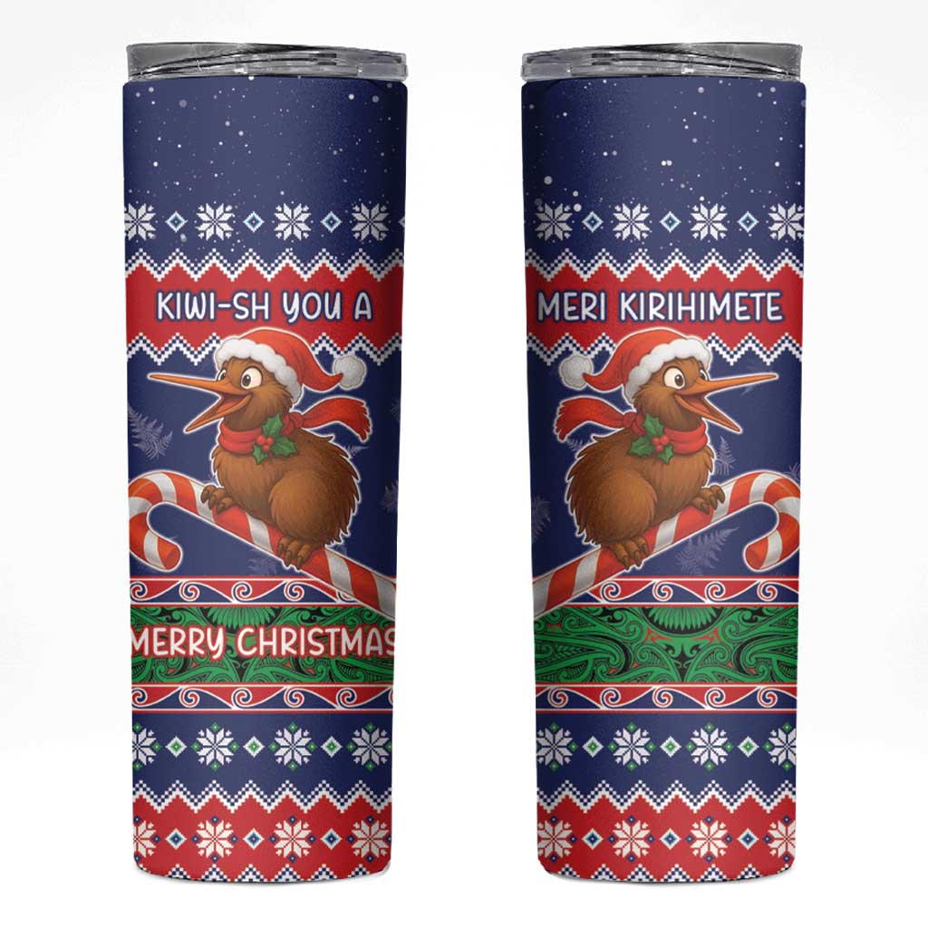 New Zealand Christmas Skinny Tumbler Kiwi-sh You A Merry Christmas LT05 Blue - Polynesian Pride