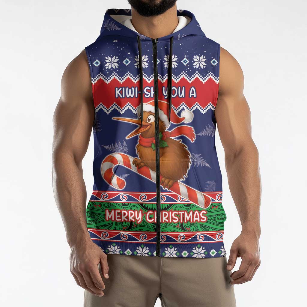 New Zealand Christmas Sleeveless Zip Hoodie Kiwi-sh You A Merry Christmas LT05 - Polynesian Pride