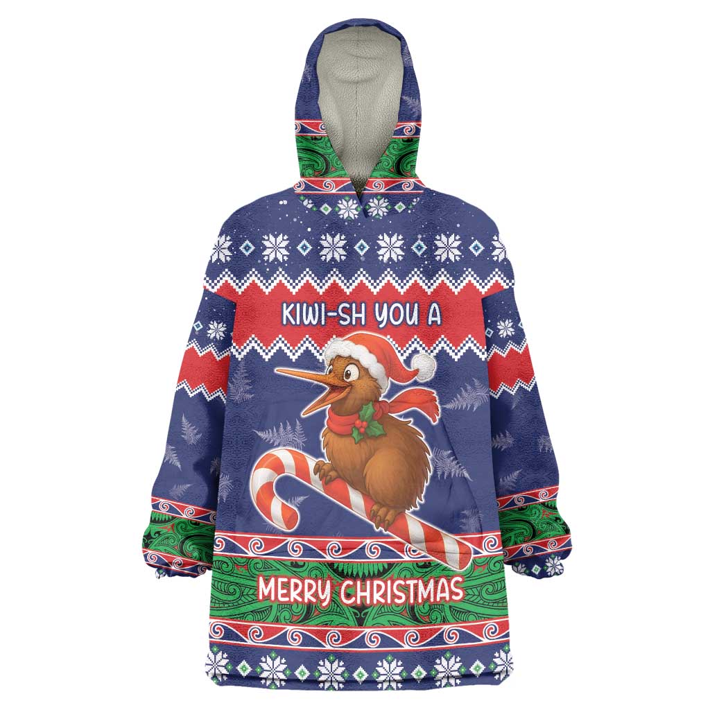 New Zealand Christmas Wearable Blanket Hoodie Kiwi-sh You A Merry Christmas LT05 One Size Blue - Polynesian Pride
