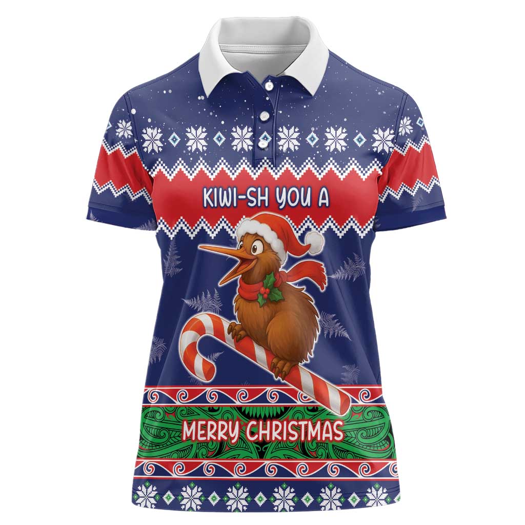 New Zealand Christmas Women Polo Shirt Kiwi-sh You A Merry Christmas LT05 Female Blue - Polynesian Pride