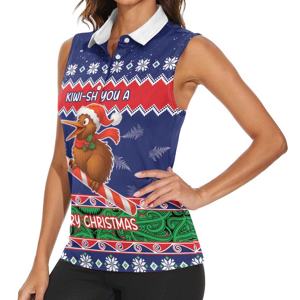 New Zealand Christmas Women Sleeveless Polo Shirt Kiwi-sh You A Merry Christmas - Polynesian Pride