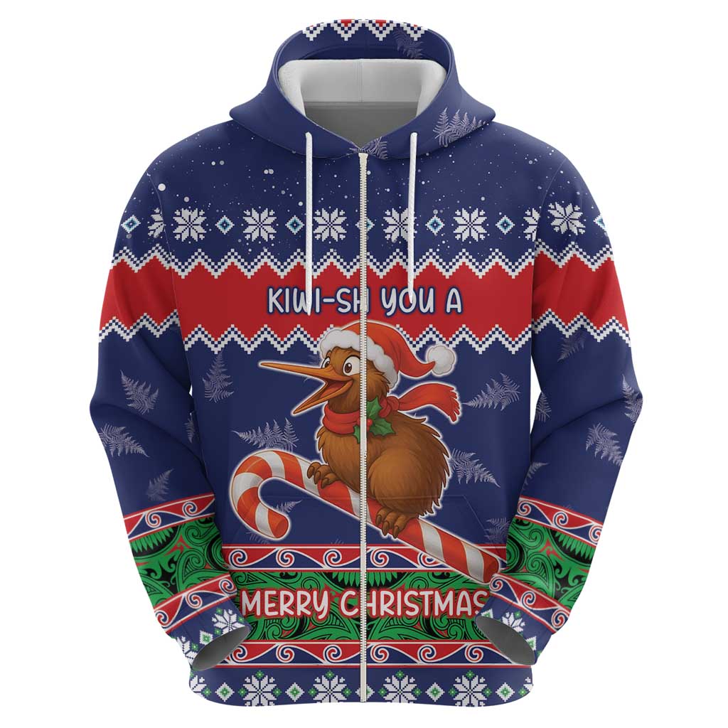 New Zealand Christmas Zip Hoodie Kiwi-sh You A Merry Christmas - Polynesian Pride