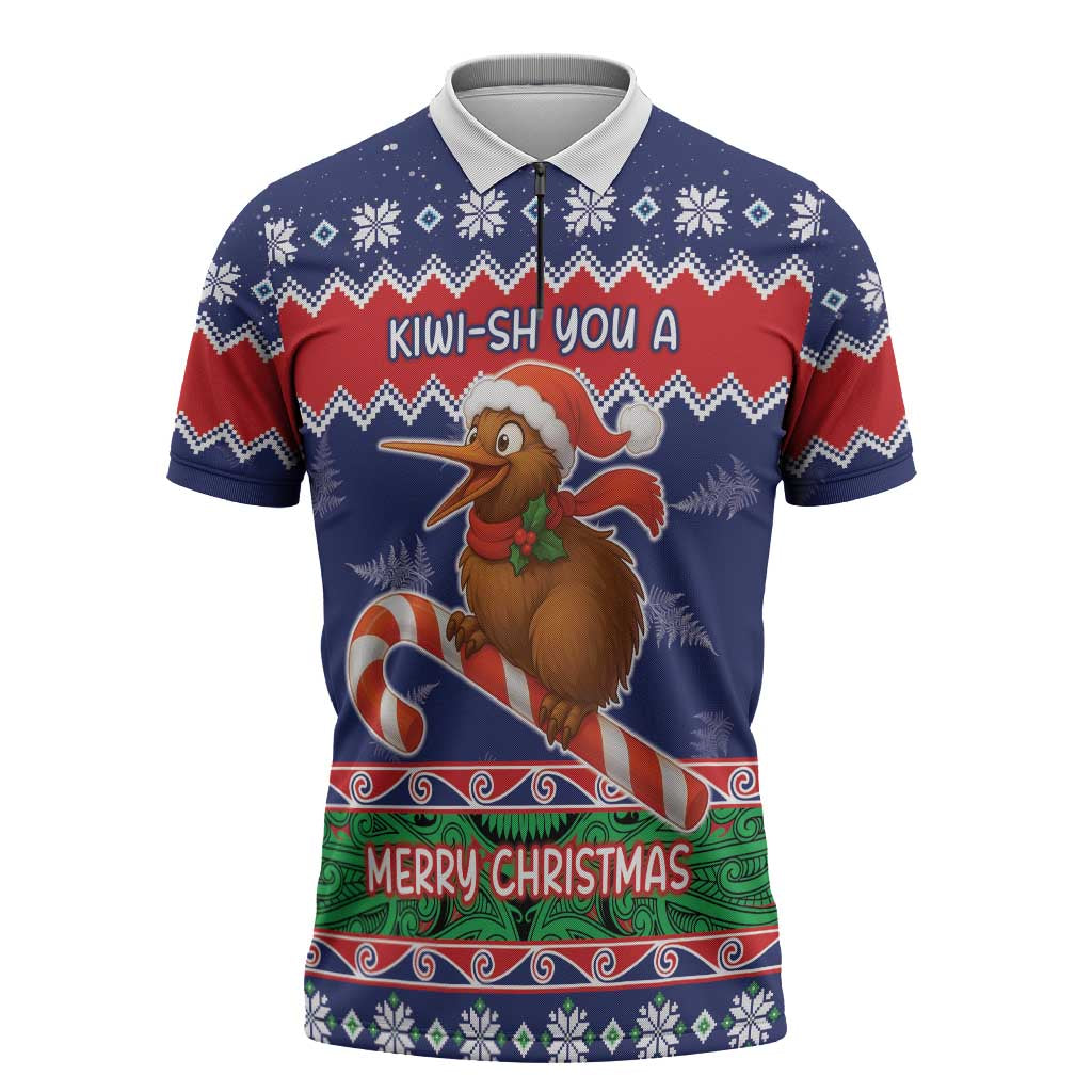 New Zealand Christmas Zipper Polo Shirt Kiwi-sh You A Merry Christmas - Polynesian Pride