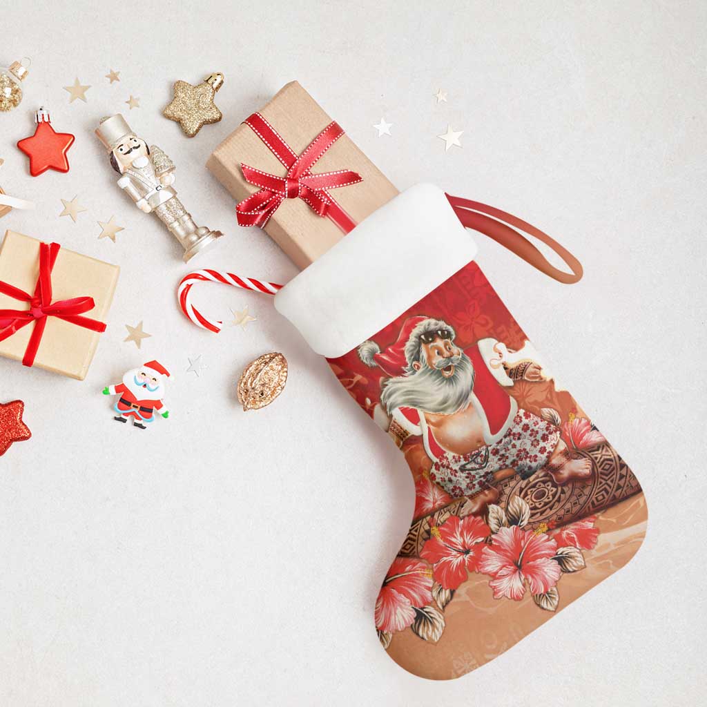 Hawaii Funny Christmas Stocking Santa Surfing With Tapa Pattern - Polynesian Pride