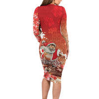 Hawaii Funny Christmas Family Matching Long Sleeve Bodycon Dress and Hawaiian Shirt Santa Surfing With Tapa Pattern LT05 - Polynesian Pride