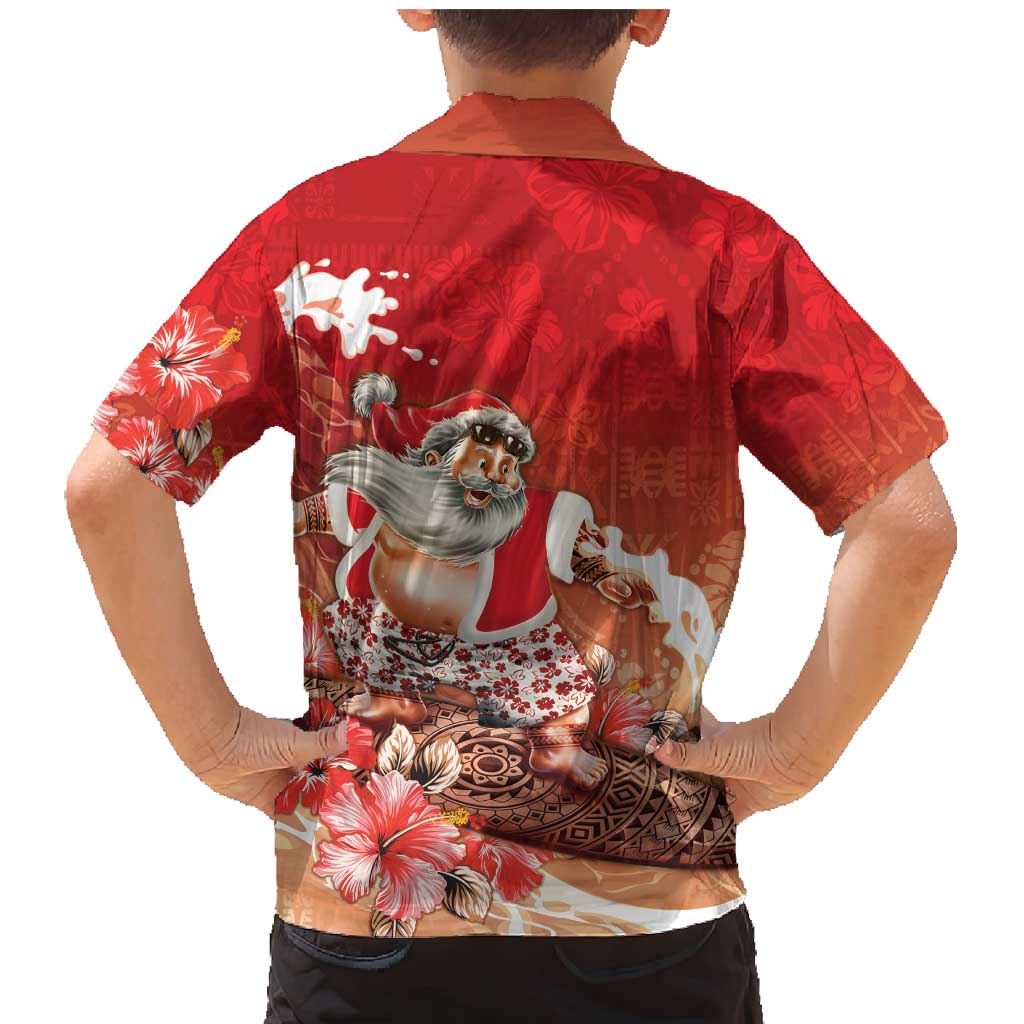Hawaii Funny Christmas Family Matching Mermaid Dress and Hawaiian Shirt Santa Surfing With Tapa Pattern LT05 - Polynesian Pride