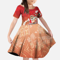 Hawaii Funny Christmas Family Matching Mermaid Dress and Hawaiian Shirt Santa Surfing With Tapa Pattern LT05 Daughter's Dress Red - Polynesian Pride