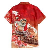Hawaii Funny Christmas Family Matching Off The Shoulder Long Sleeve Dress and Hawaiian Shirt Santa Surfing With Tapa Pattern LT05 - Polynesian Pride