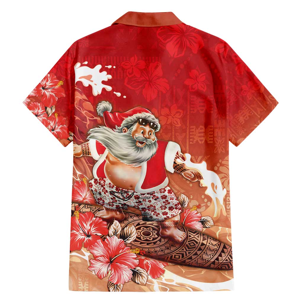 Hawaii Funny Christmas Family Matching Off Shoulder Short Dress and Hawaiian Shirt Santa Surfing With Tapa Pattern LT05 - Polynesian Pride