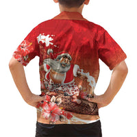 Hawaii Funny Christmas Family Matching Short Sleeve Bodycon Dress and Hawaiian Shirt Santa Surfing With Tapa Pattern LT05 - Polynesian Pride