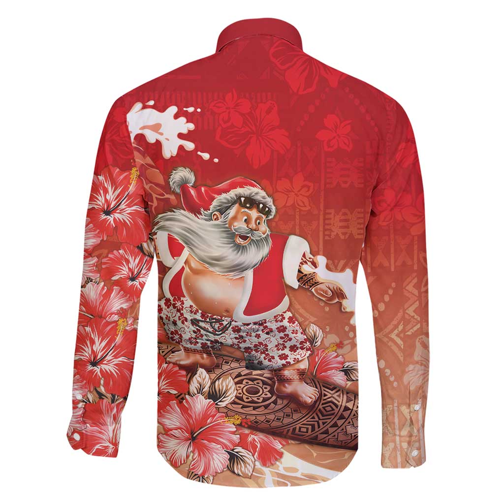 Hawaii Funny Christmas Family Matching Short Sleeve Bodycon Dress and Hawaiian Shirt Santa Surfing With Tapa Pattern LT05 - Polynesian Pride