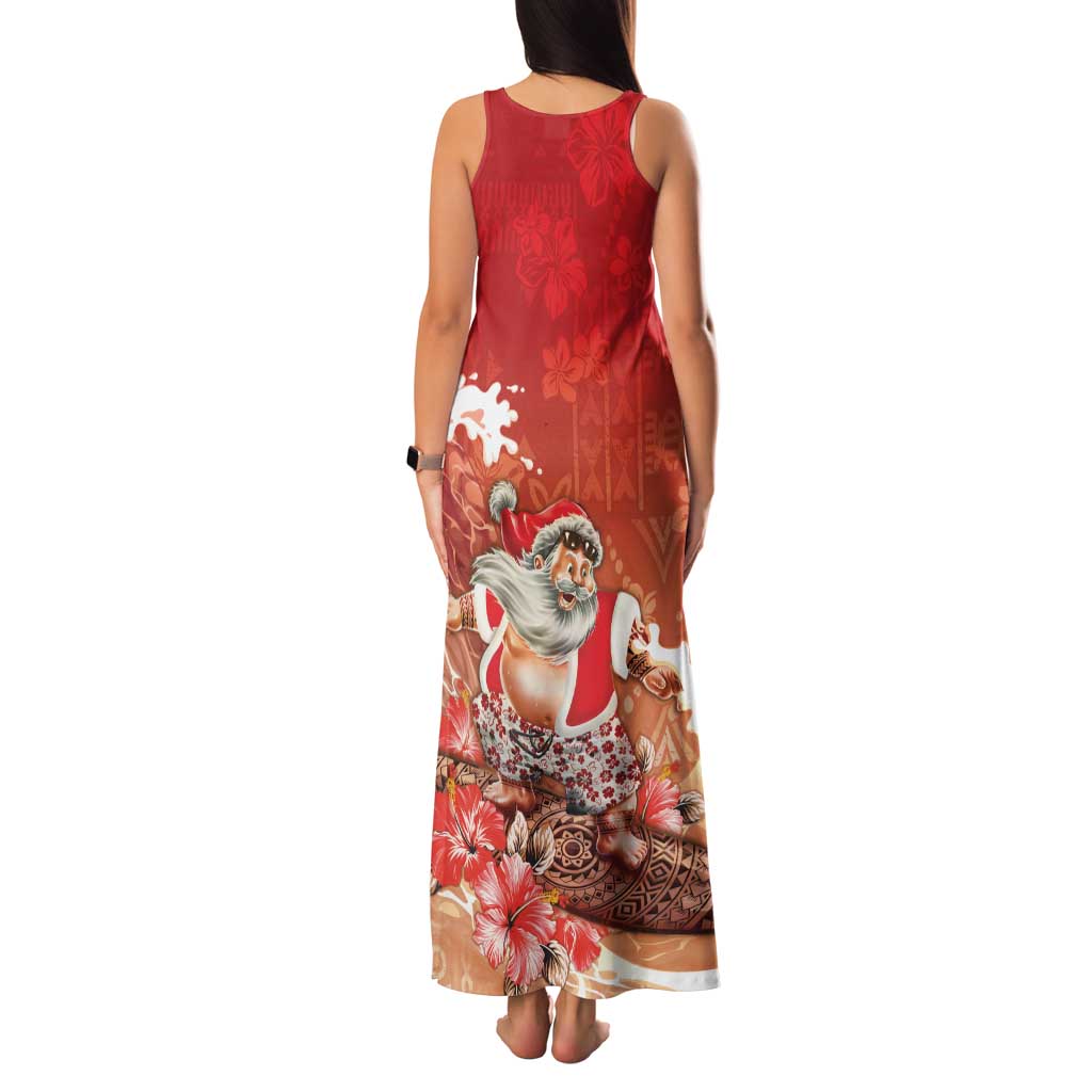 Hawaii Funny Christmas Family Matching Tank Maxi Dress and Hawaiian Shirt Santa Surfing With Tapa Pattern LT05 - Polynesian Pride