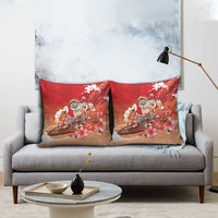 Hawaii Funny Christmas Pillow Cover Santa Surfing With Tapa Pattern - Polynesian Pride