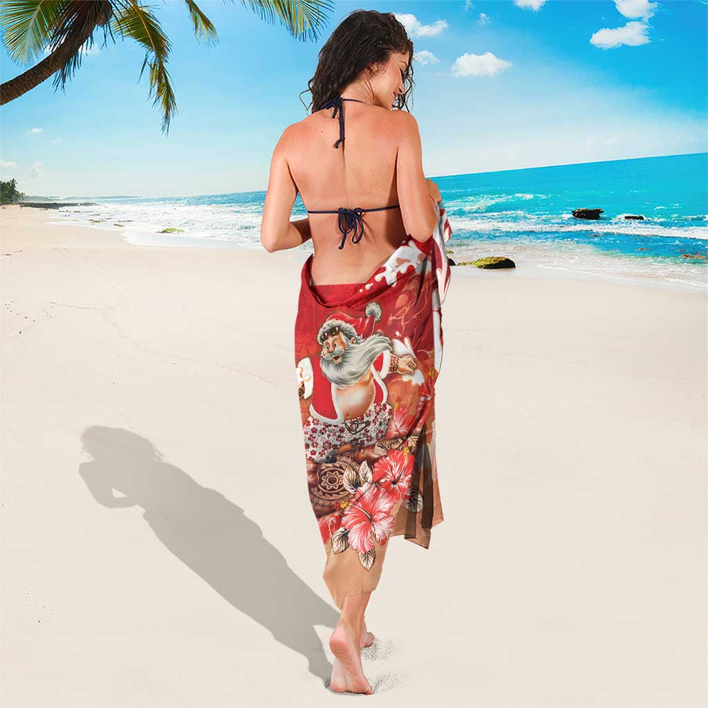 Hawaii Funny Christmas Sarong Santa Surfing With Tapa Pattern - Polynesian Pride
