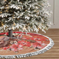 Hawaii Funny Christmas Tree Skirt Santa Surfing With Tapa Pattern - Polynesian Pride
