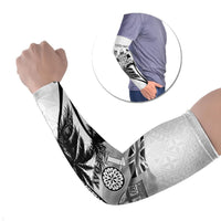 Personalised Fiji Day 2026 Arm Sleeves Masi Tapa Pattern With Palm Tree White Version LT05 Set of 2 White - Polynesian Pride