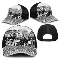 Fiji Day 2026 Baseball Net Cap Masi Tapa Pattern With Palm Tree White Version LT05 - Polynesian Pride