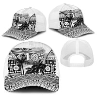 Fiji Day 2026 Baseball Net Cap Masi Tapa Pattern With Palm Tree White Version LT05 - Polynesian Pride