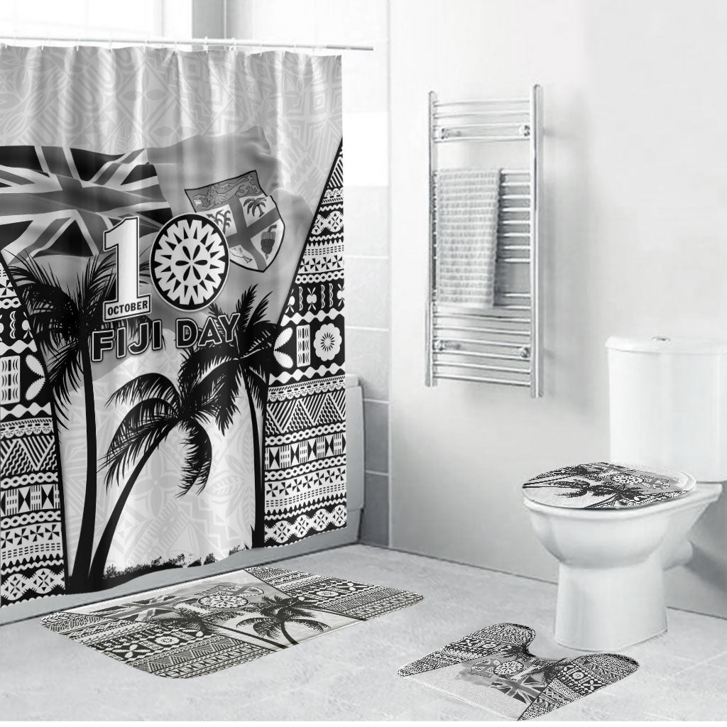 Fiji Day 2026 Bathroom Set Masi Tapa Pattern With Palm Tree White Version