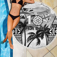 Fiji Day 2026 Beach Blanket Masi Tapa Pattern With Palm Tree White Version LT05 - Polynesian Pride