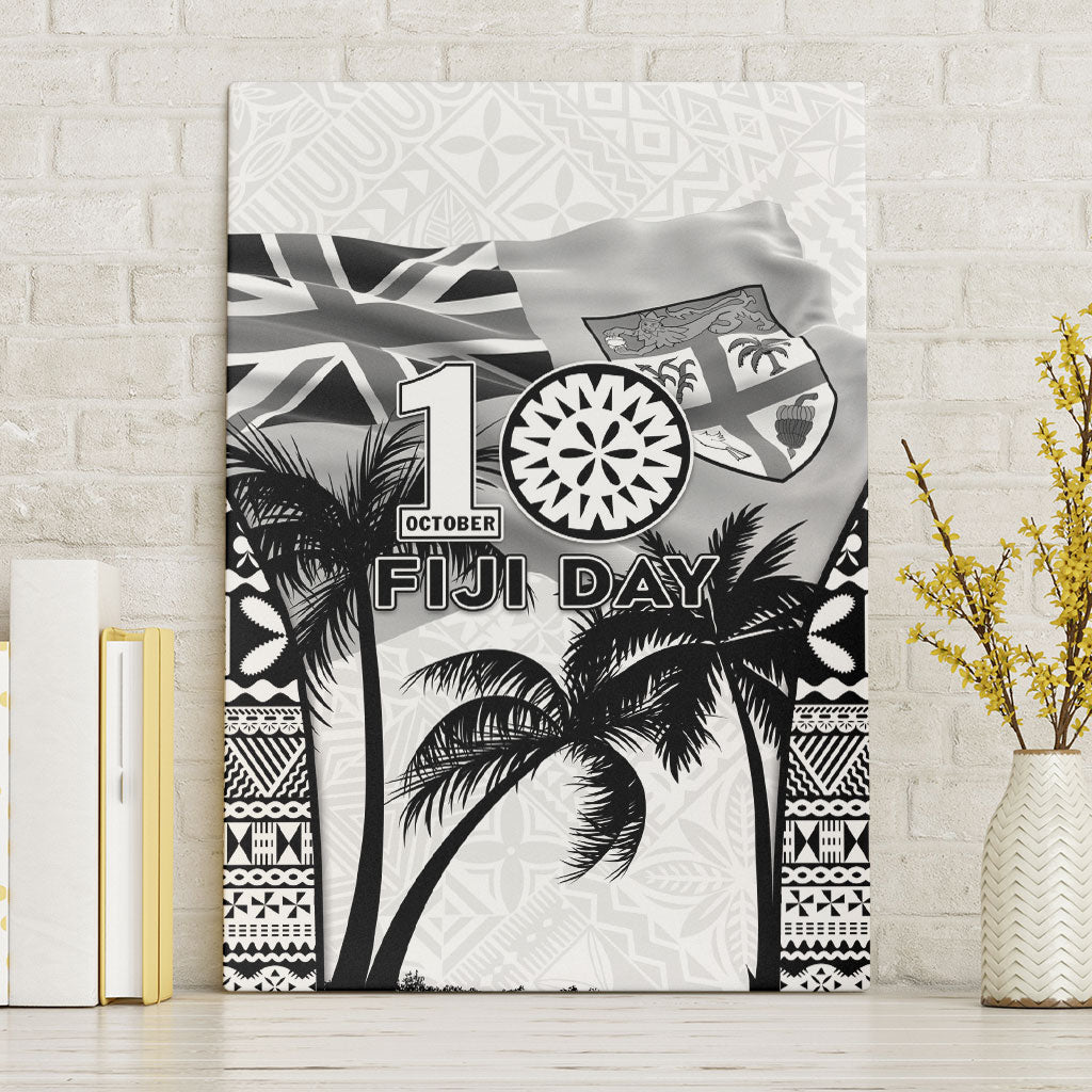 Fiji Day 2026 Canvas Wall Art Masi Tapa Pattern With Palm Tree White Version