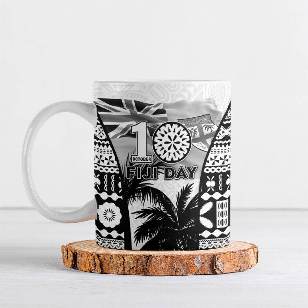 Personalised Fiji Day 2026 Ceramic Mug Masi Tapa Pattern With Palm Tree White Version