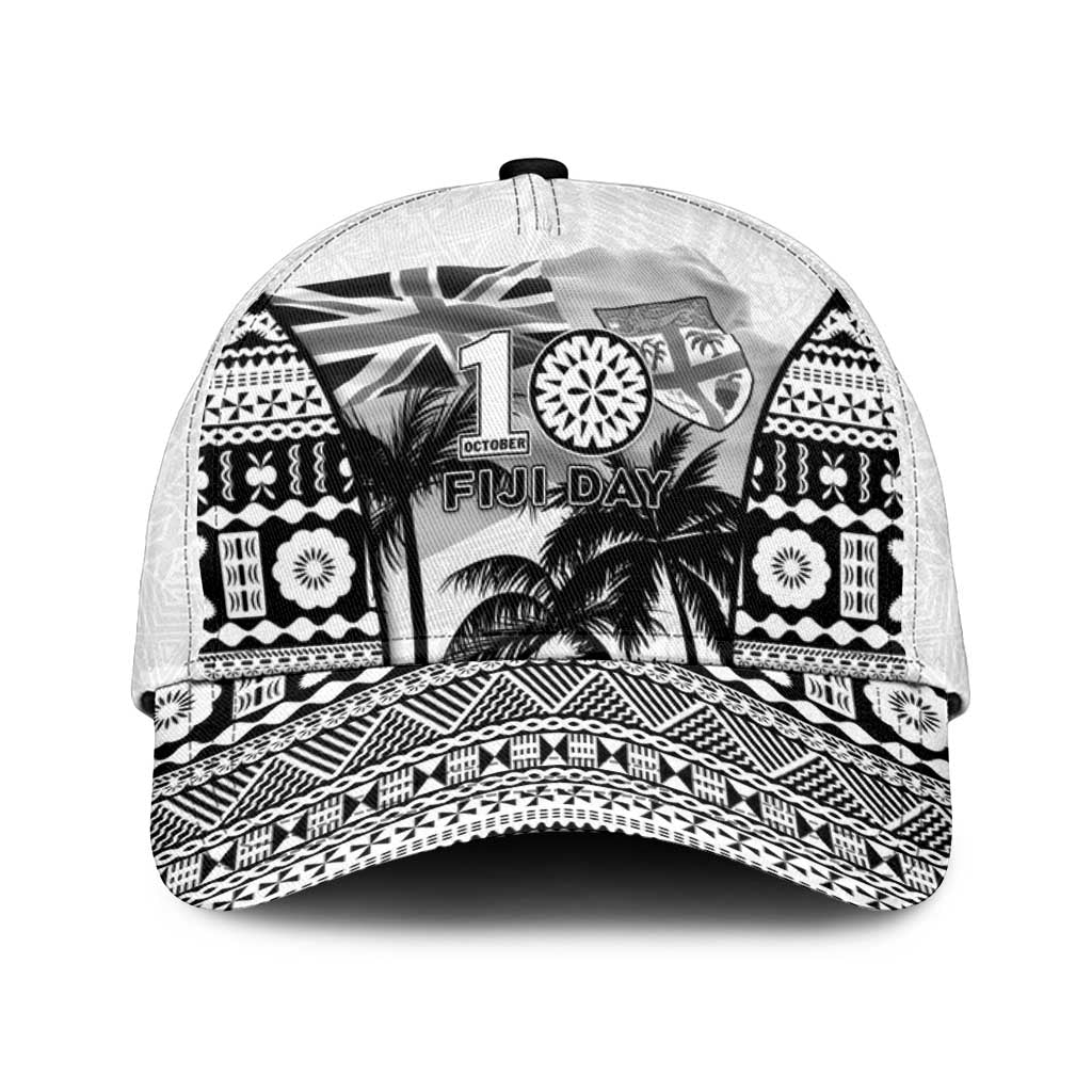 Fiji Day 2026 Classic Cap Masi Tapa Pattern With Palm Tree White Version LT05 Universal Fit White - Polynesian Pride