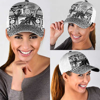 Fiji Day 2026 Classic Cap Masi Tapa Pattern With Palm Tree White Version LT05 - Polynesian Pride