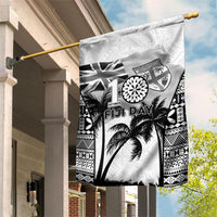 Fiji Day 2026 Garden Flag Masi Tapa Pattern With Palm Tree White Version LT05 House Flag White - Polynesian Pride