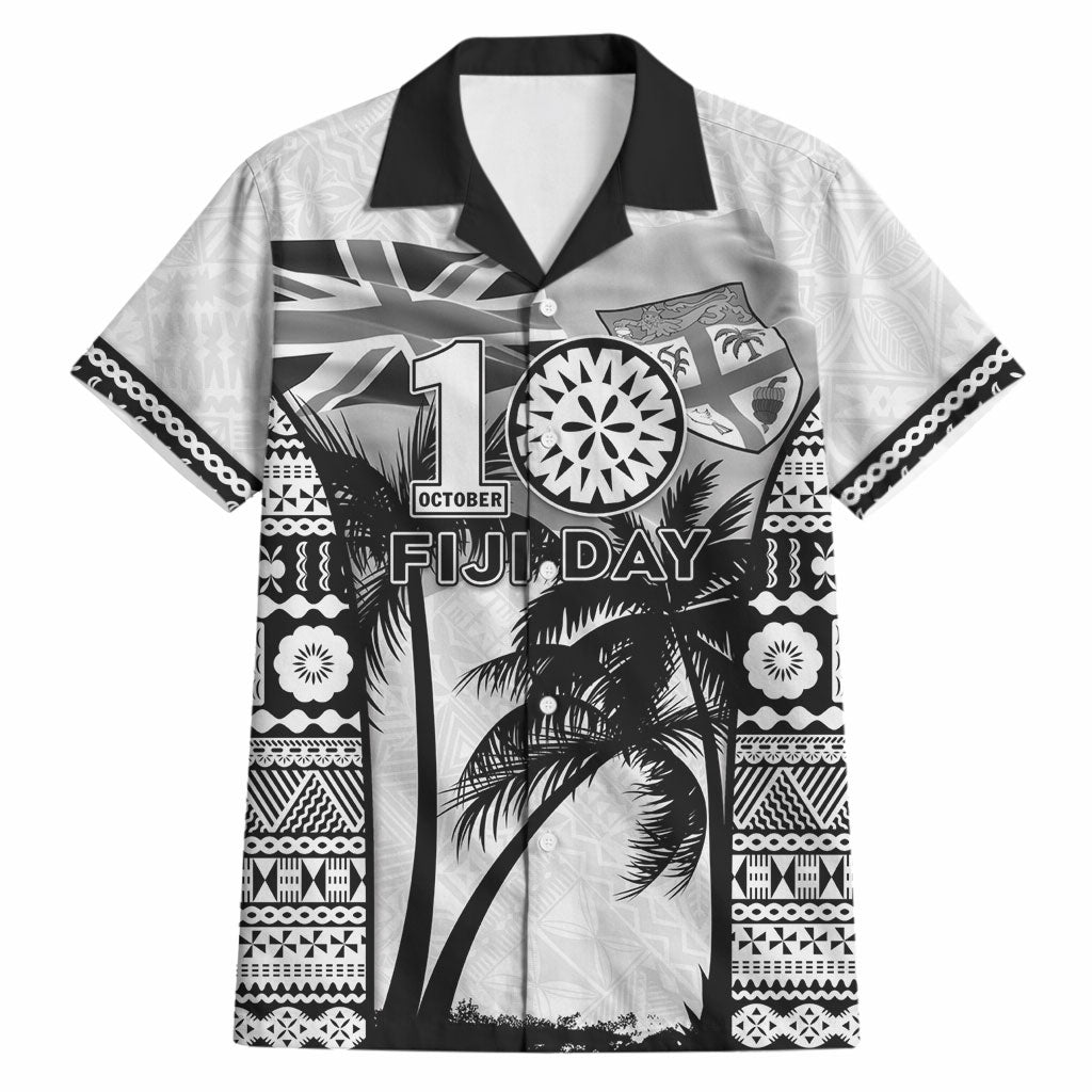 Personalised Fiji Day 2026 Hawaiian Shirt Masi Tapa Pattern With Palm Tree White Version LT05 White - Polynesian Pride