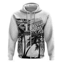 Personalised Fiji Day 2026 Hoodie Masi Tapa Pattern With Palm Tree White Version LT05 Zip Hoodie White - Polynesian Pride