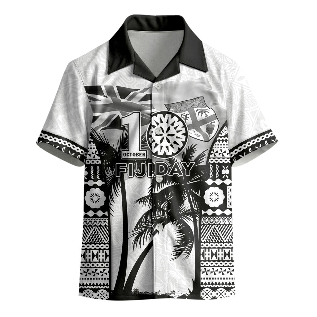 Personalised Fiji Day 2026 Kid Hawaiian Shirt Masi Tapa Pattern With Palm Tree White Version LT05 - Polynesian Pride