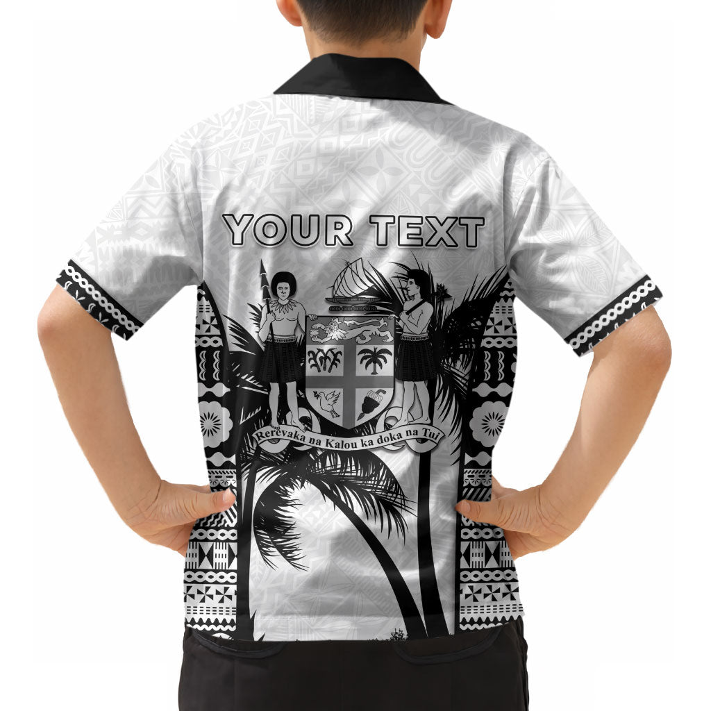 Personalised Fiji Day 2026 Kid Hawaiian Shirt Masi Tapa Pattern With Palm Tree White Version LT05 - Polynesian Pride