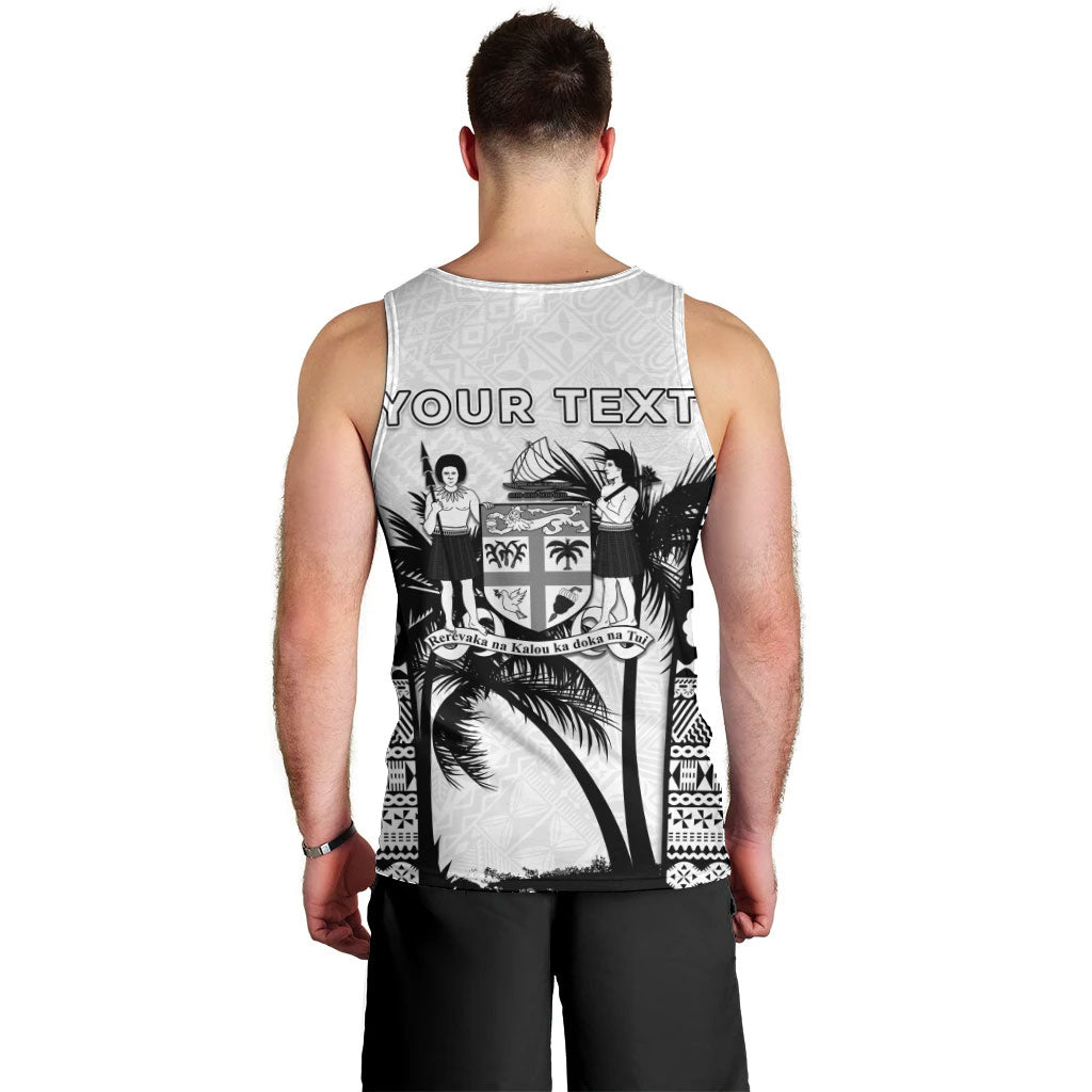 Personalised Fiji Day 2026 Men Tank Top Masi Tapa Pattern With Palm Tree White Version LT05 - Polynesian Pride