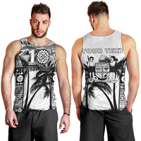 Personalised Fiji Day 2026 Men Tank Top Masi Tapa Pattern With Palm Tree White Version LT05 - Polynesian Pride