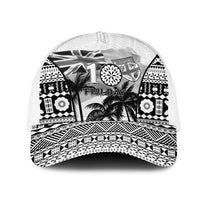Fiji Day 2026 Mesh Trucker Cap Masi Tapa Pattern With Palm Tree White Version LT05 One Size White White - Polynesian Pride