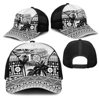 Fiji Day 2026 Mesh Trucker Cap Masi Tapa Pattern With Palm Tree White Version LT05 - Polynesian Pride