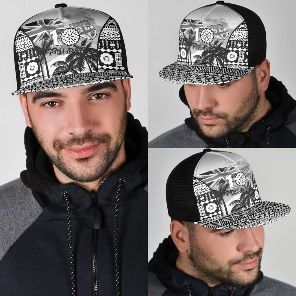 Fiji Day 2026 Mesh Trucker Cap Masi Tapa Pattern With Palm Tree White Version LT05 - Polynesian Pride