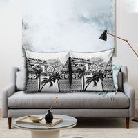 Fiji Day 2026 Pillow Cover Masi Tapa Pattern With Palm Tree White Version LT05 - Polynesian Pride