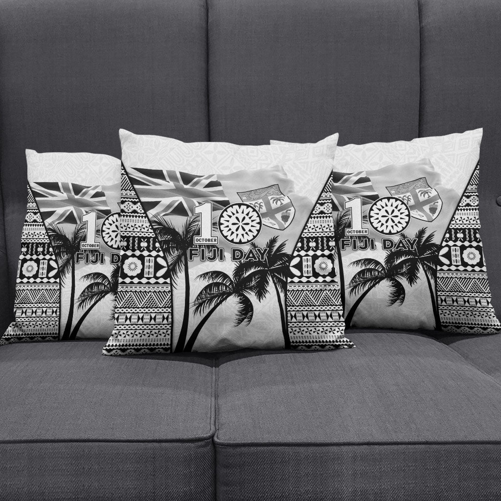 Fiji Day 2026 Pillow Cover Masi Tapa Pattern With Palm Tree White Version LT05 - Polynesian Pride