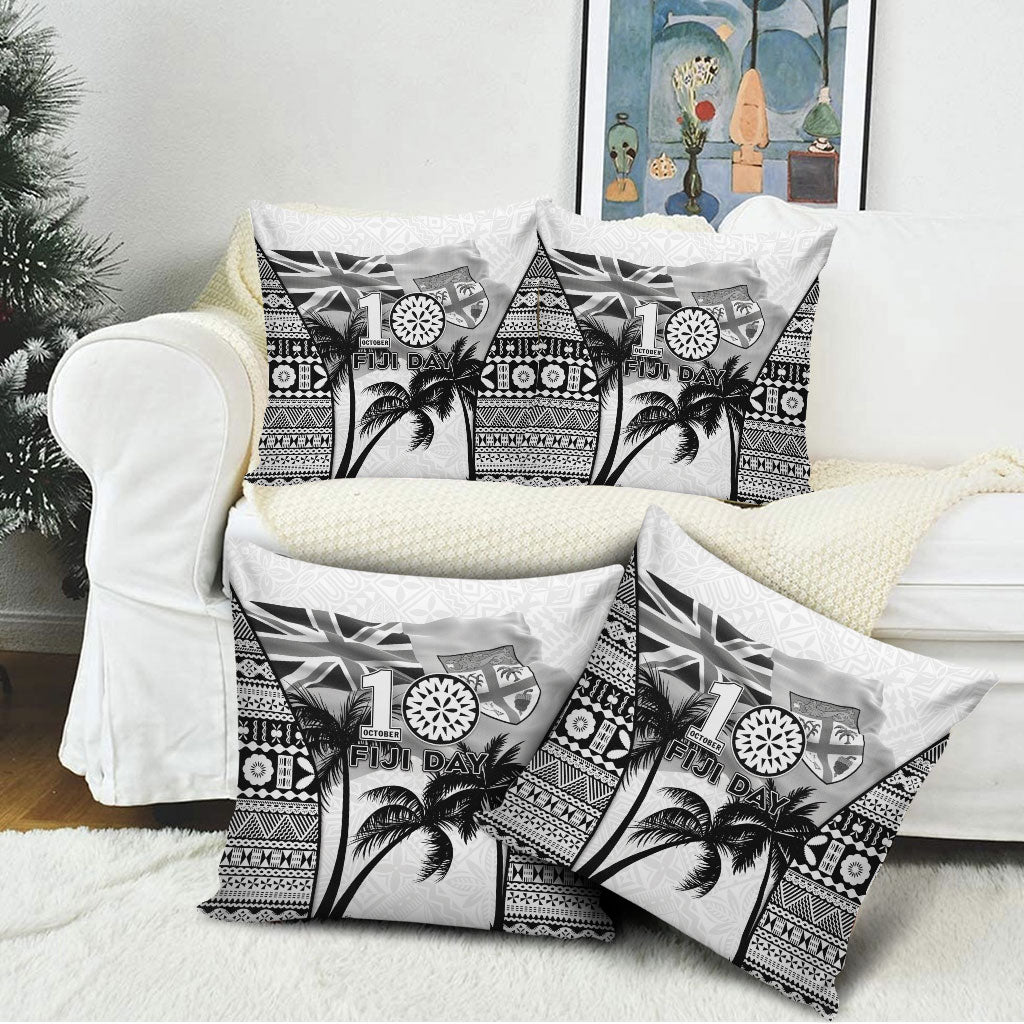 Fiji Day 2026 Pillow Cover Masi Tapa Pattern With Palm Tree White Version LT05 - Polynesian Pride