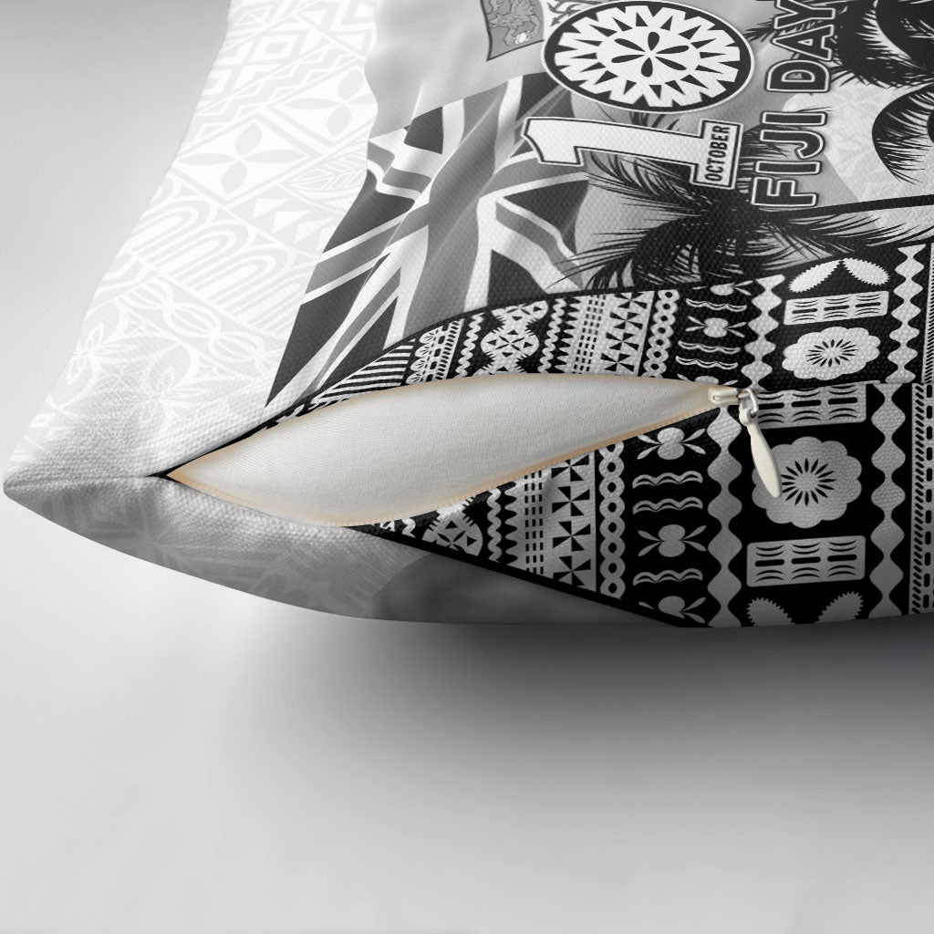 Fiji Day 2026 Pillow Cover Masi Tapa Pattern With Palm Tree White Version LT05 - Polynesian Pride