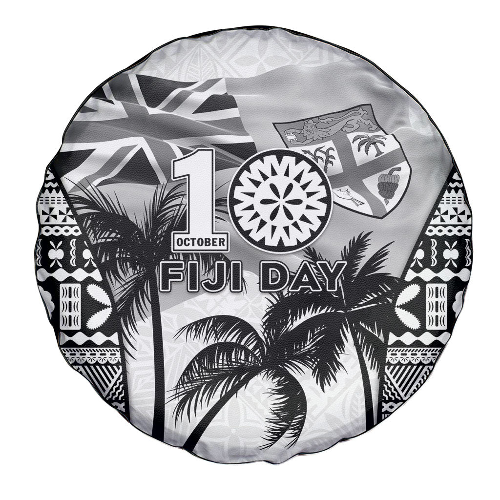 Fiji Day 2026 Spare Tire Cover Masi Tapa Pattern With Palm Tree White Version LT05 - Polynesian Pride
