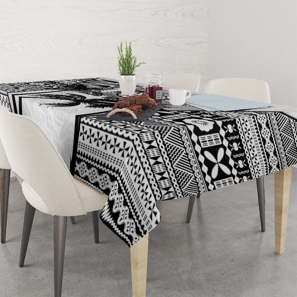 Fiji Day 2026 Tablecloth Masi Tapa Pattern With Palm Tree White Version LT05 - Polynesian Pride