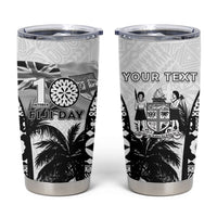 Personalised Fiji Day 2026 Tumbler Cup Masi Tapa Pattern With Palm Tree White Version LT05 White - Polynesian Pride