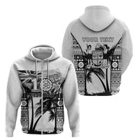 Personalised Fiji Day 2026 Zip Hoodie Masi Tapa Pattern With Palm Tree White Version LT05 - Polynesian Pride