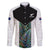 Custom New Zealand Fern Rugby Family Matching Off Shoulder Short Dress and Hawaiian Shirt World Cup 2023 Paua Shell Maori Pattern LT05 Dad's Shirt - Long Sleeve White - Polynesian Pride